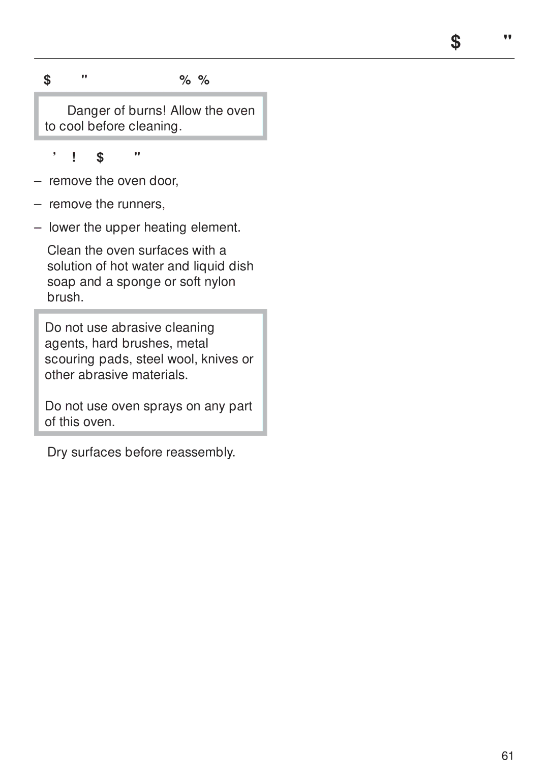 Miele H397B2, H398B2 manual Cleaning the oven cavity by hand To make cleaning easier 