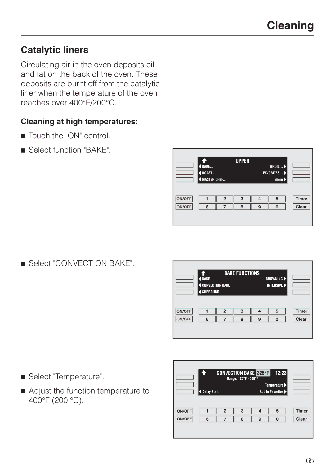 Miele H397B2, H398B2 manual Catalytic liners, Cleaning at high temperatures 