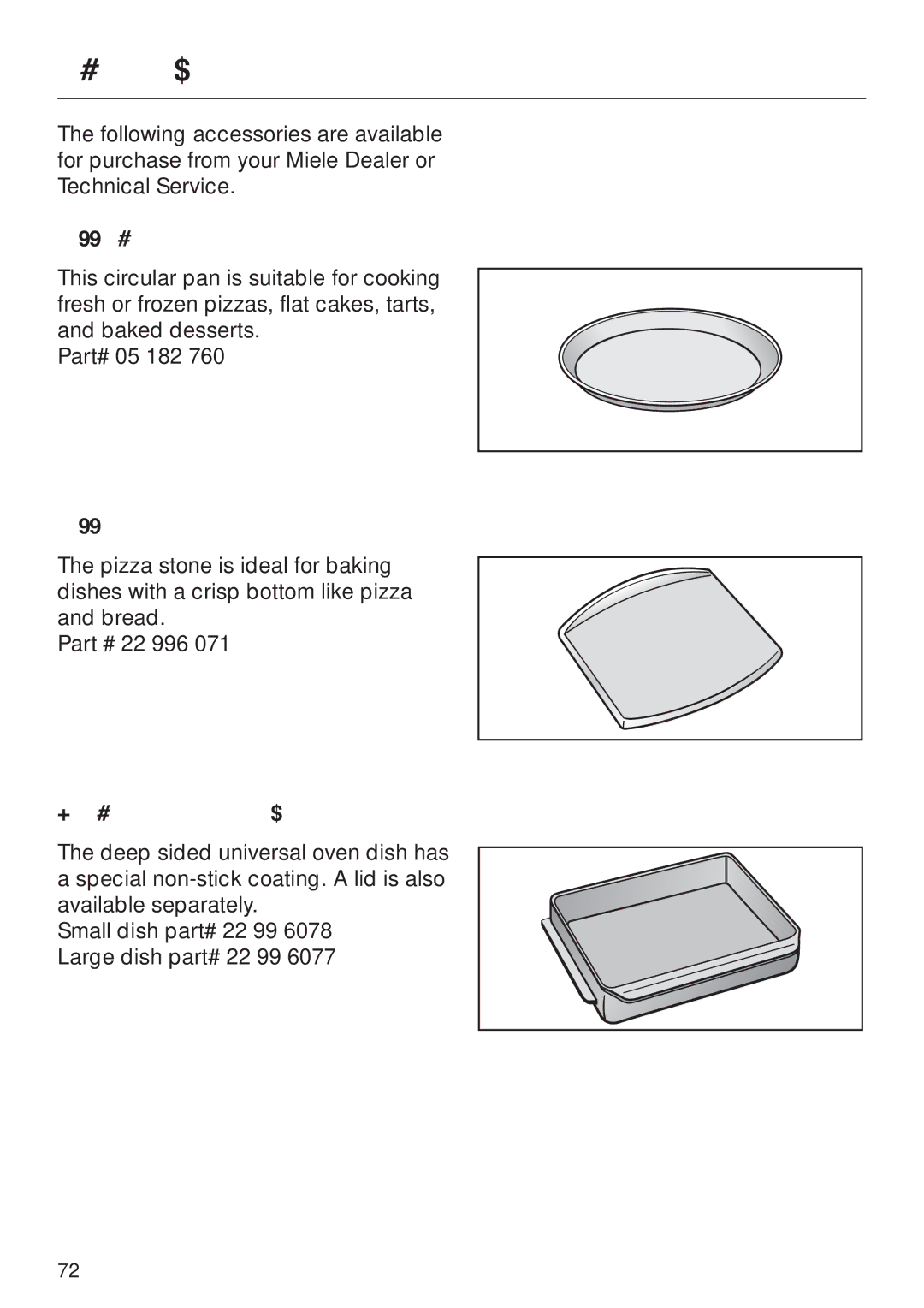 Miele H398B2, H397B2 manual Optional accessories, Pizza pan, Pizza stone, Deep sided universal oven dish 