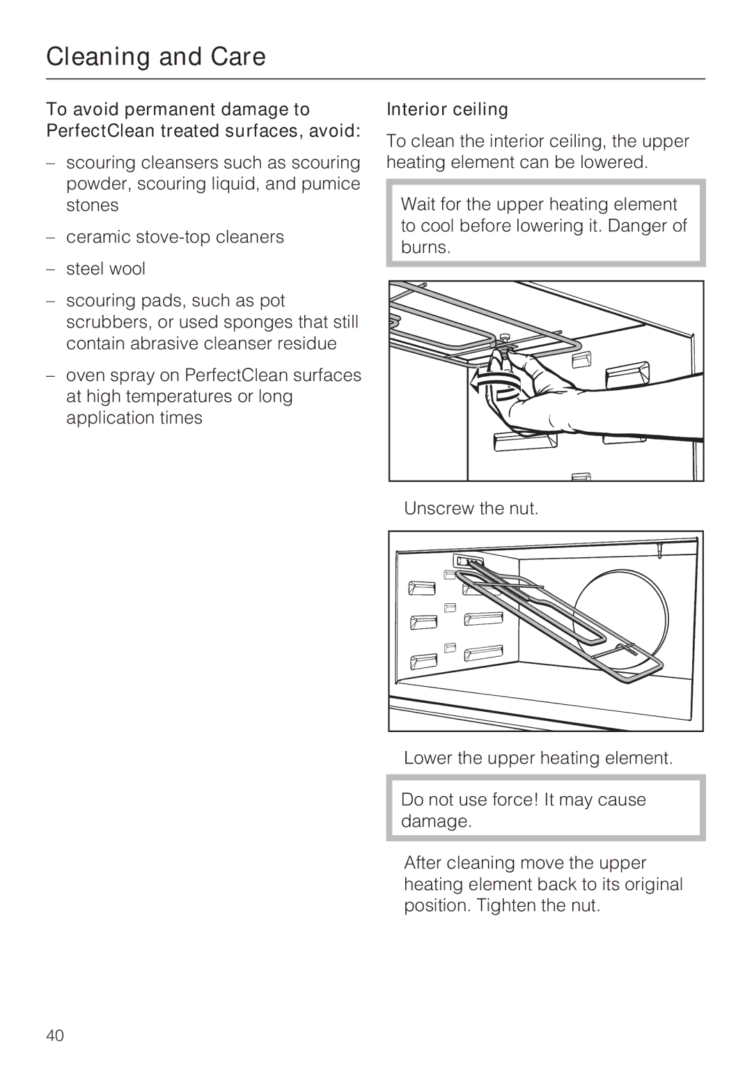 Miele H4042BM installation instructions Interior ceiling 