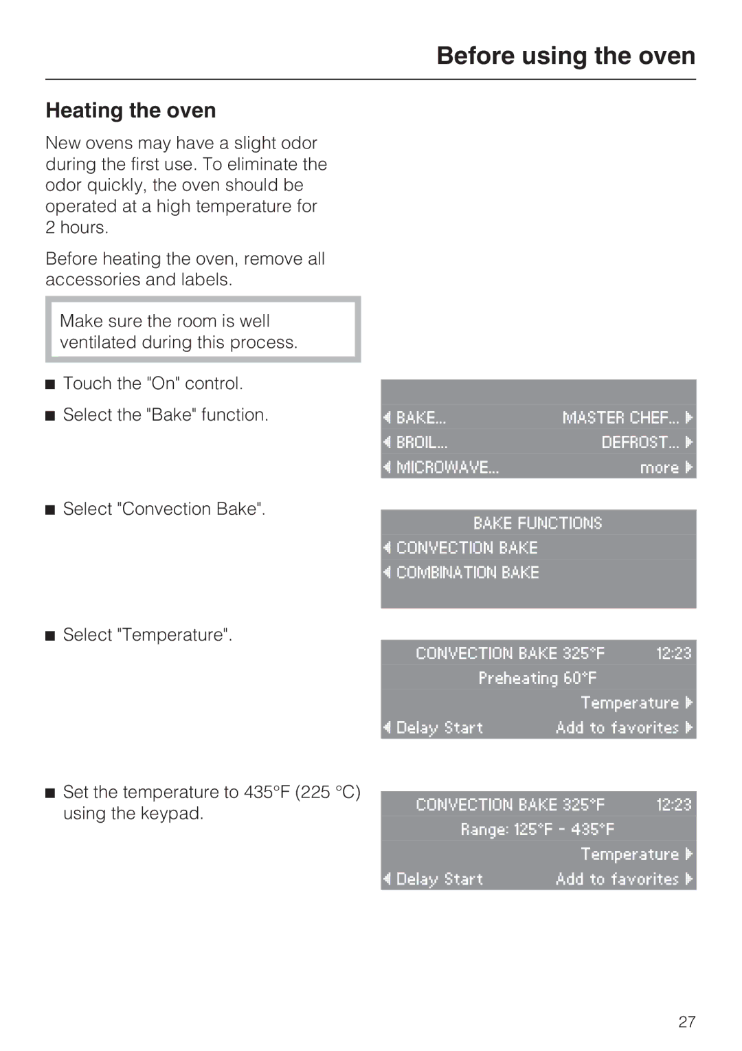 Miele H4080BM installation instructions Heating the oven 