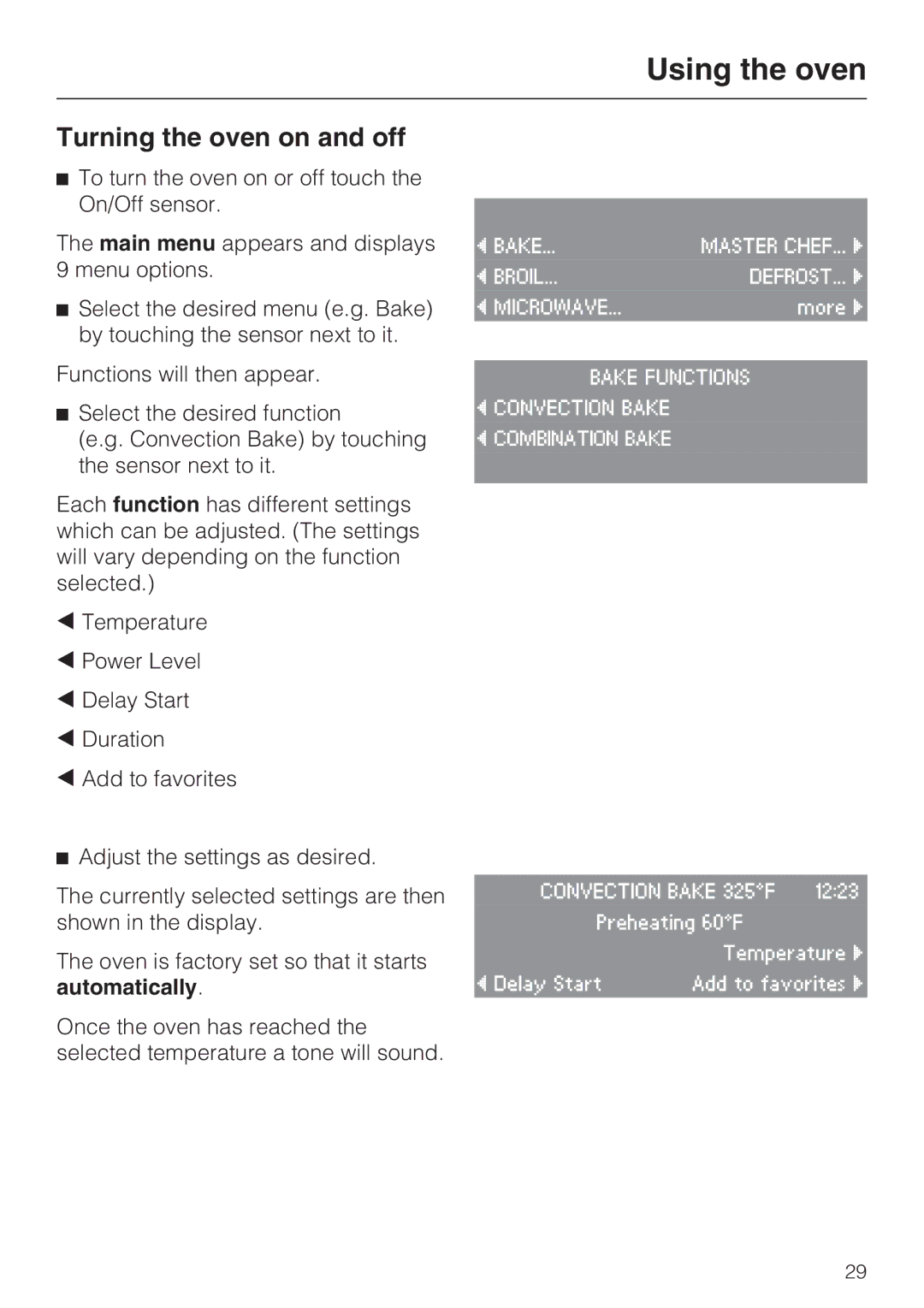 Miele H4080BM installation instructions Using the oven, Turning the oven on and off 