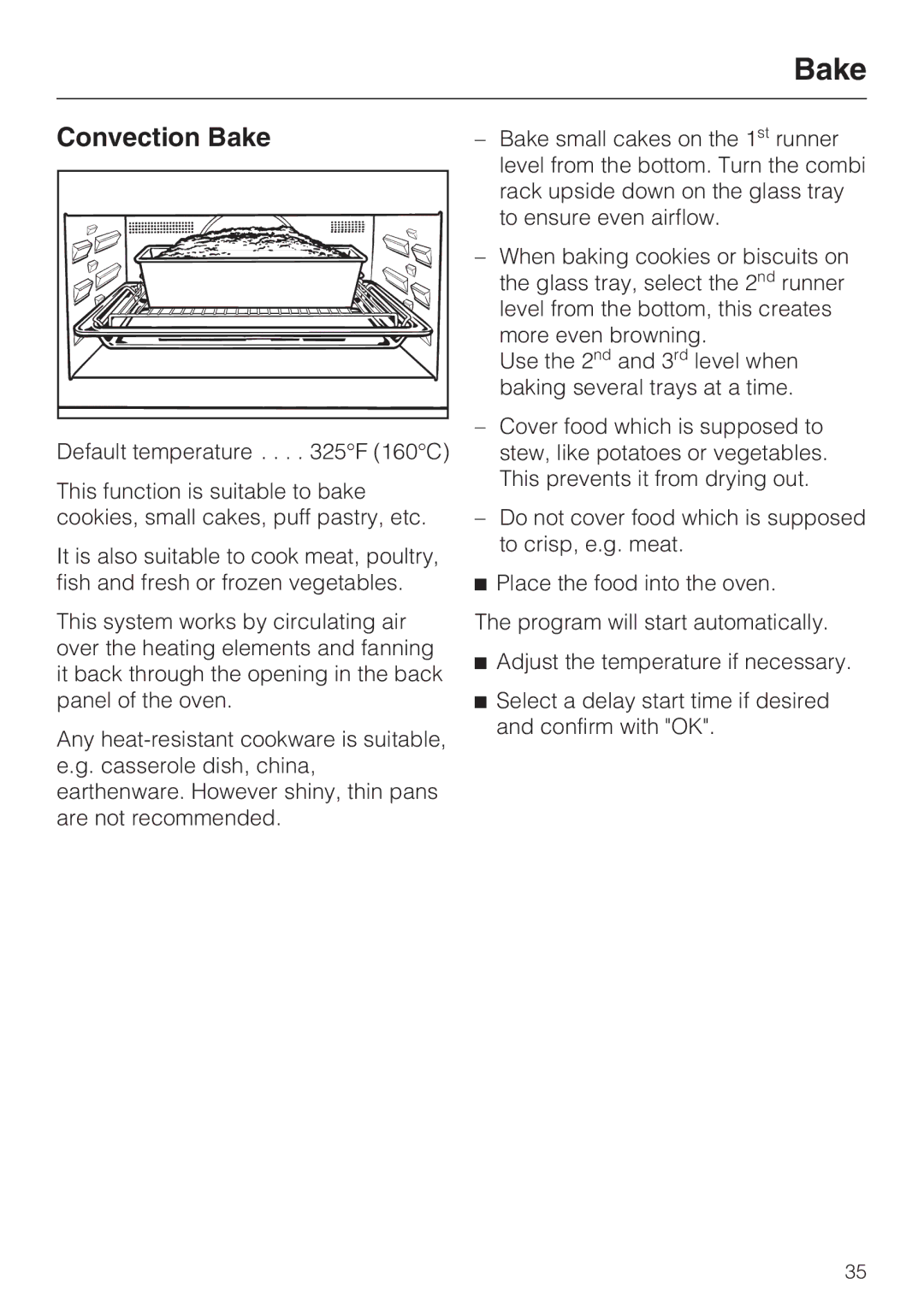 Miele H4080BM installation instructions Convection Bake 