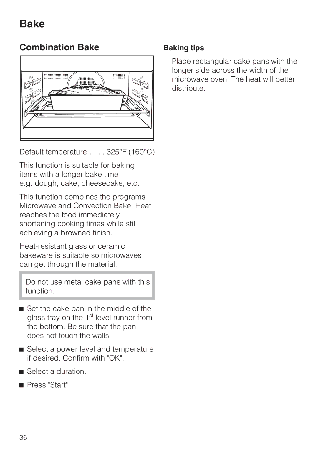 Miele H4080BM installation instructions Combination Bake, Baking tips 