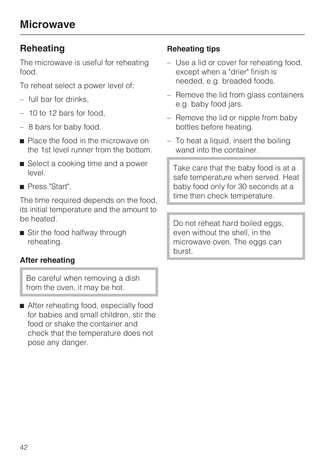 Miele H4080BM installation instructions After reheating, Reheating tips 