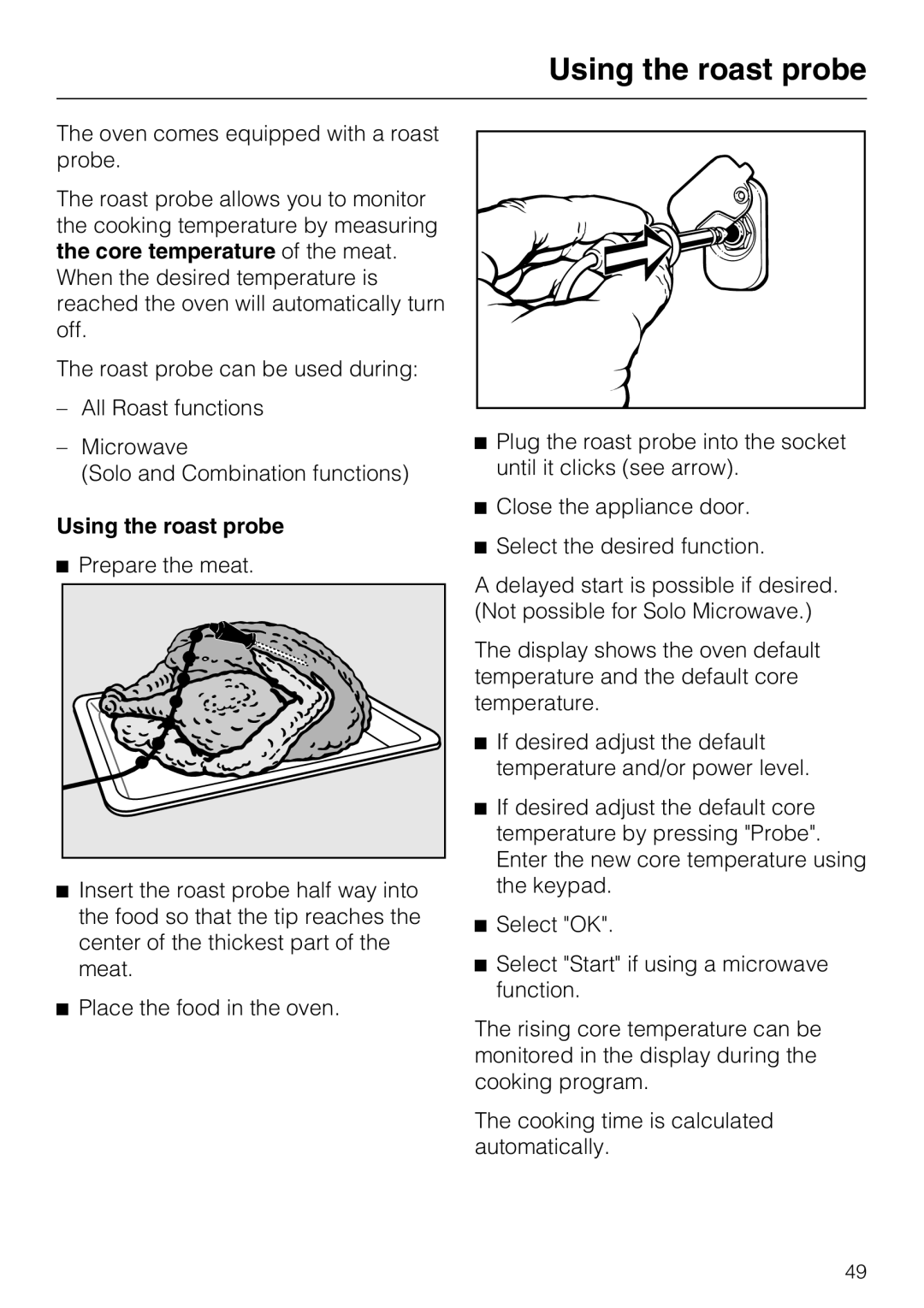 Miele H4080BM installation instructions Using the roast probe 