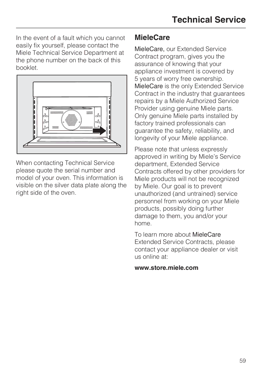 Miele H4080BM installation instructions Technical Service, MieleCare 