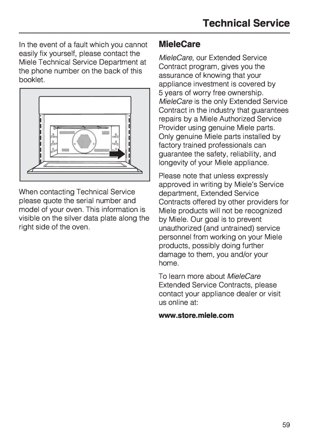 Miele H4080BM installation instructions Technical Service, MieleCare 
