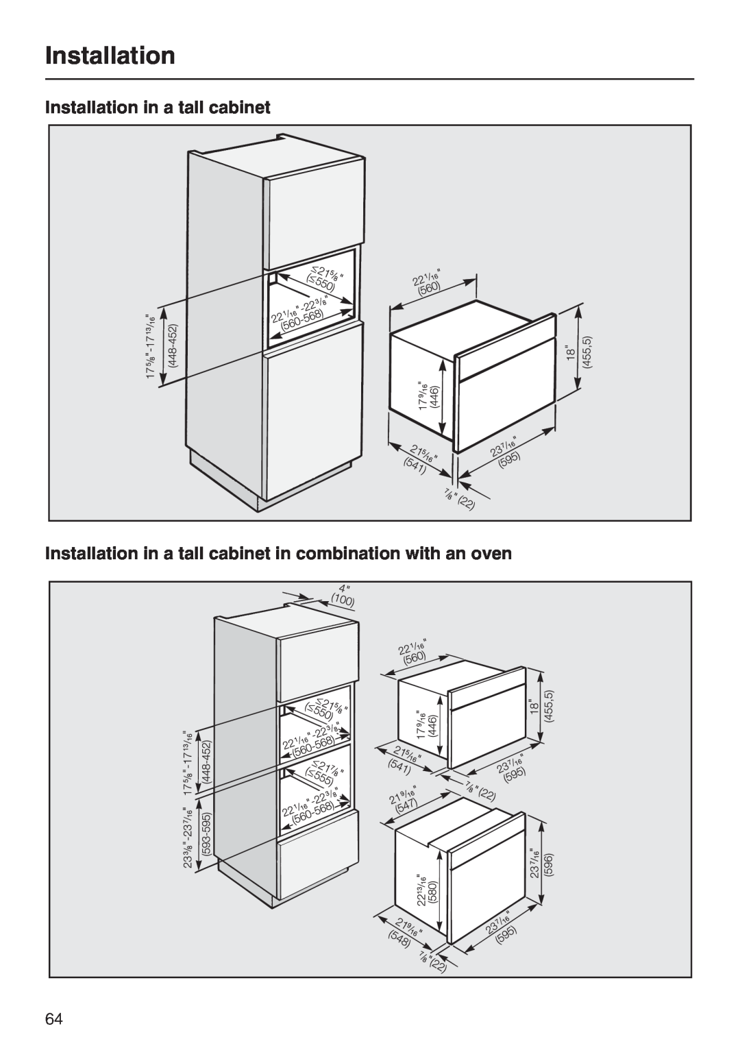 Miele H4080BM installation instructions Installation in a tall cabinet 