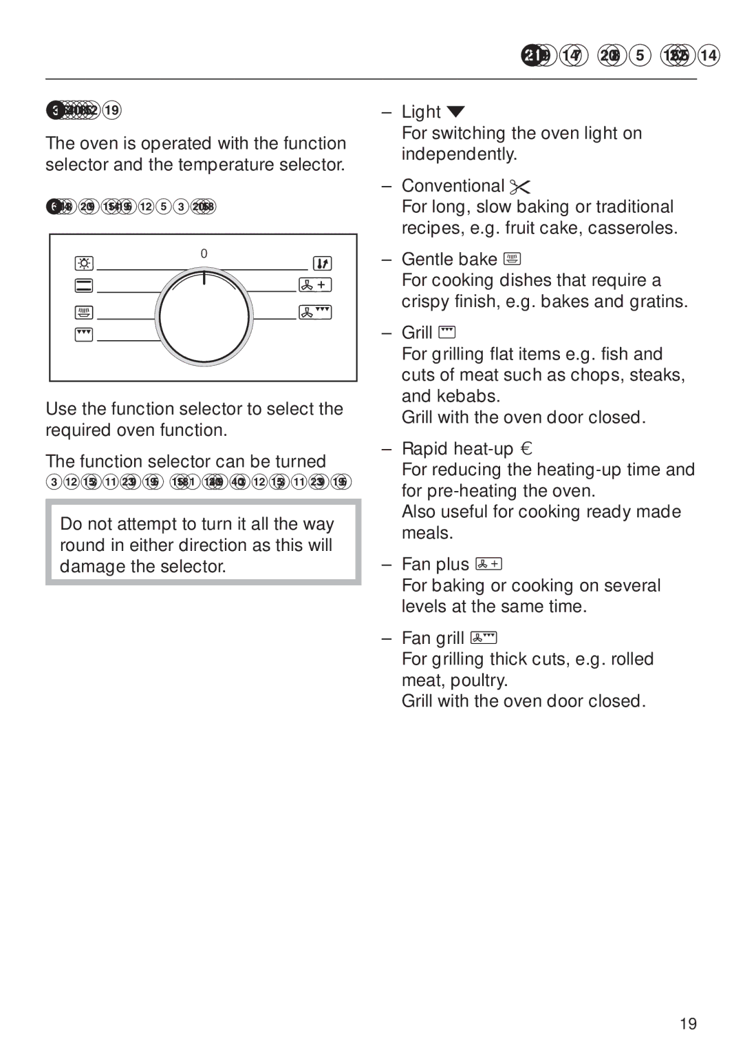 Miele H4200, H4210 installation instructions Using the oven, Controls, Function selector 