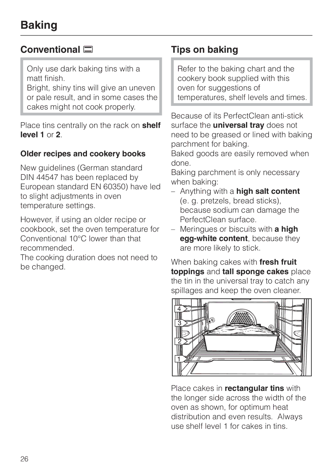 Miele H4210, H4200 installation instructions Tips on baking, Older recipes and cookery books 