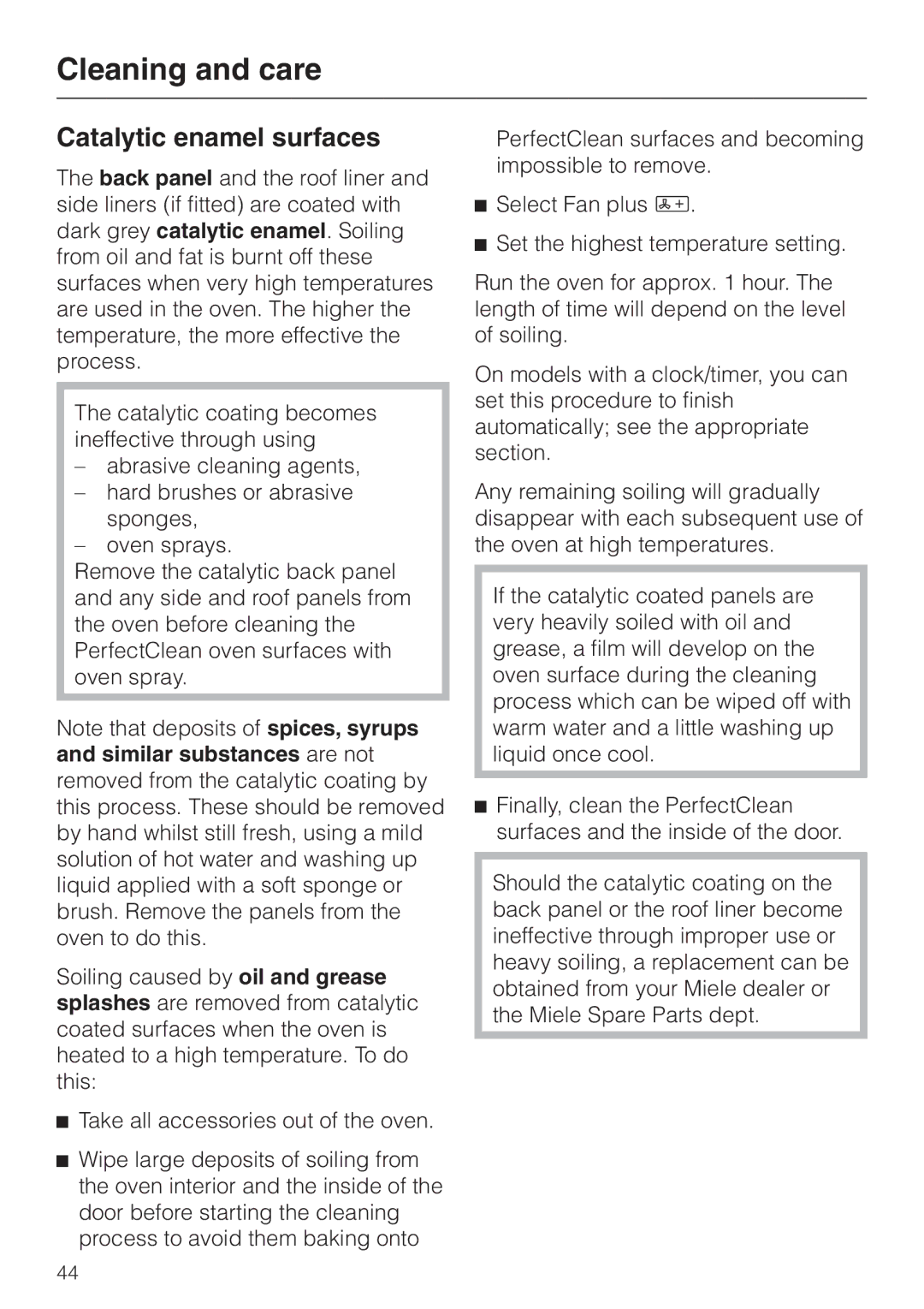 Miele H4210, H4200 installation instructions Catalytic enamel surfaces 