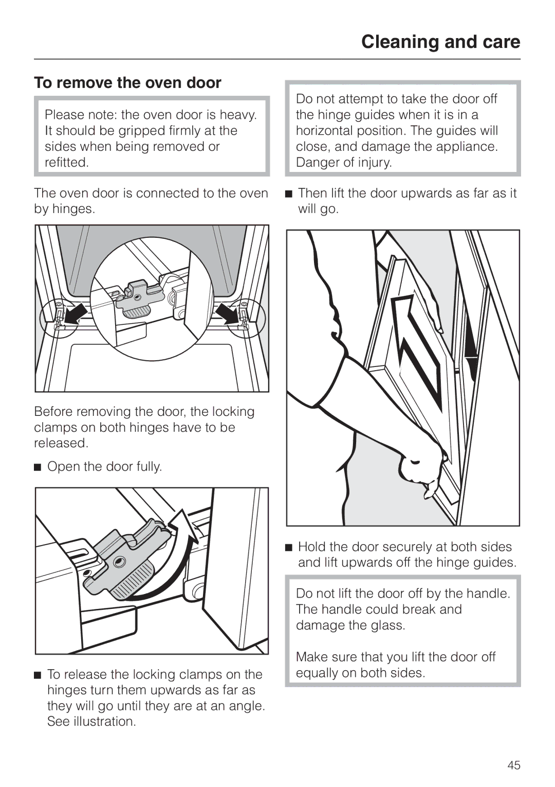 Miele H4200, H4210 installation instructions To remove the oven door 