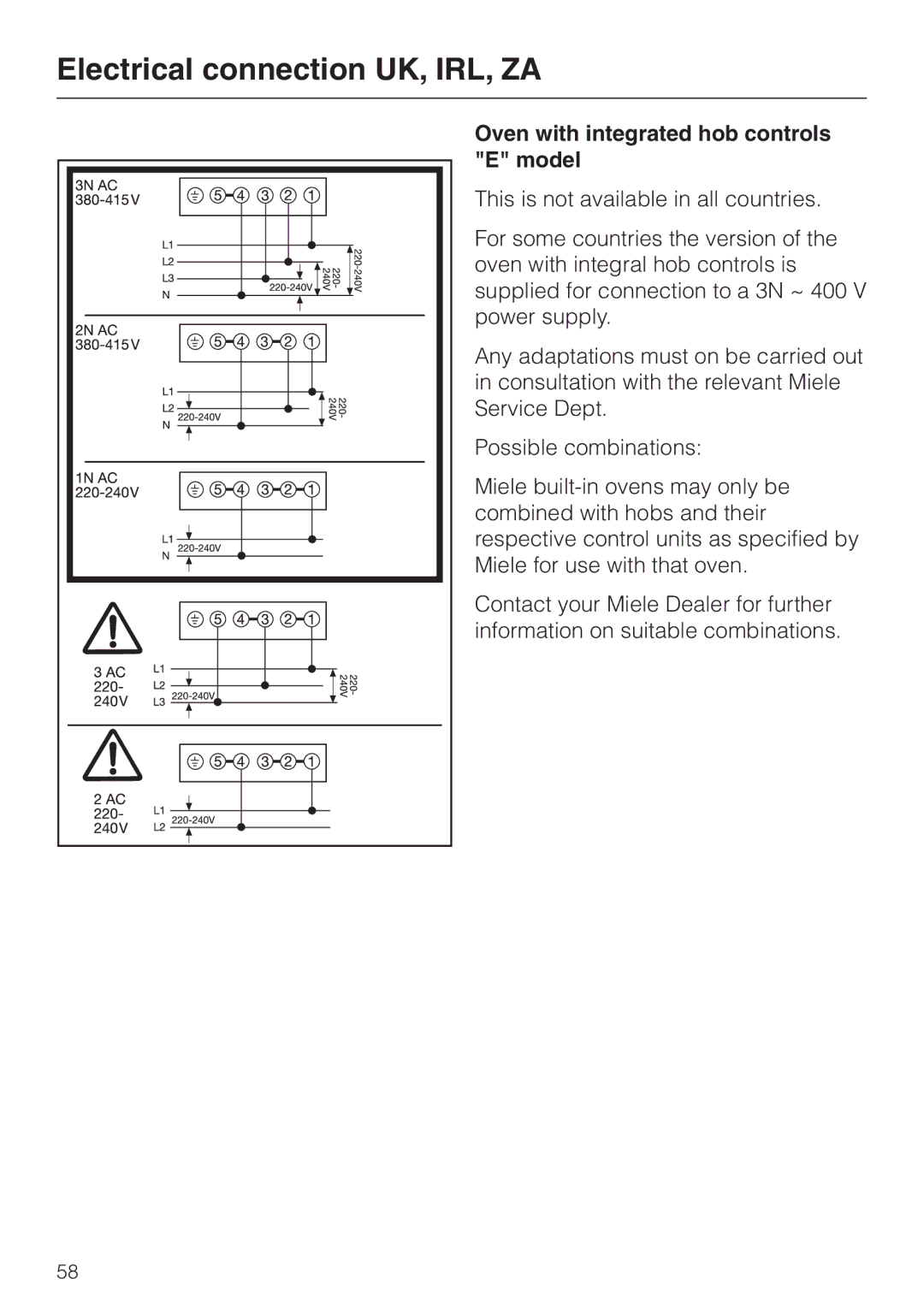 Miele H4210, H4200 installation instructions Oven with integrated hob controls E model 