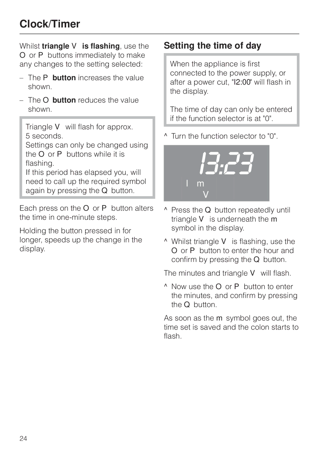 Miele H4270, H 4170 operating instructions Setting the time of day 