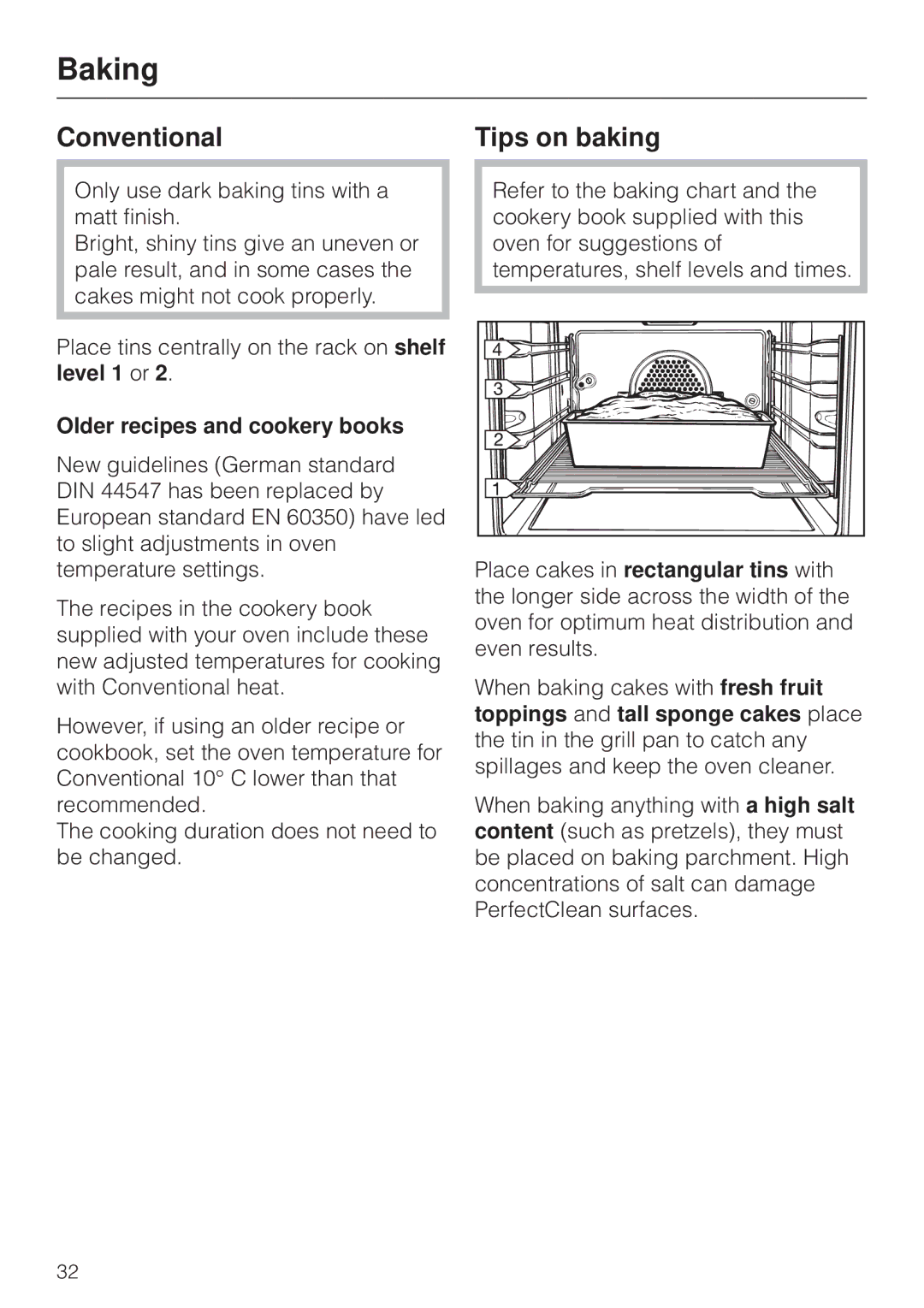 Miele H4270, H 4170 operating instructions Tips on baking, Older recipes and cookery books 