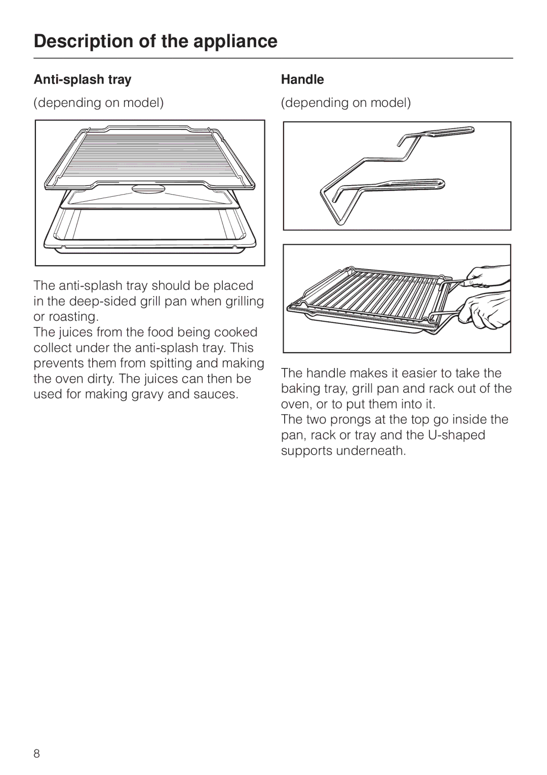 Miele H4270, H 4170 operating instructions Anti-splash tray, Handle 