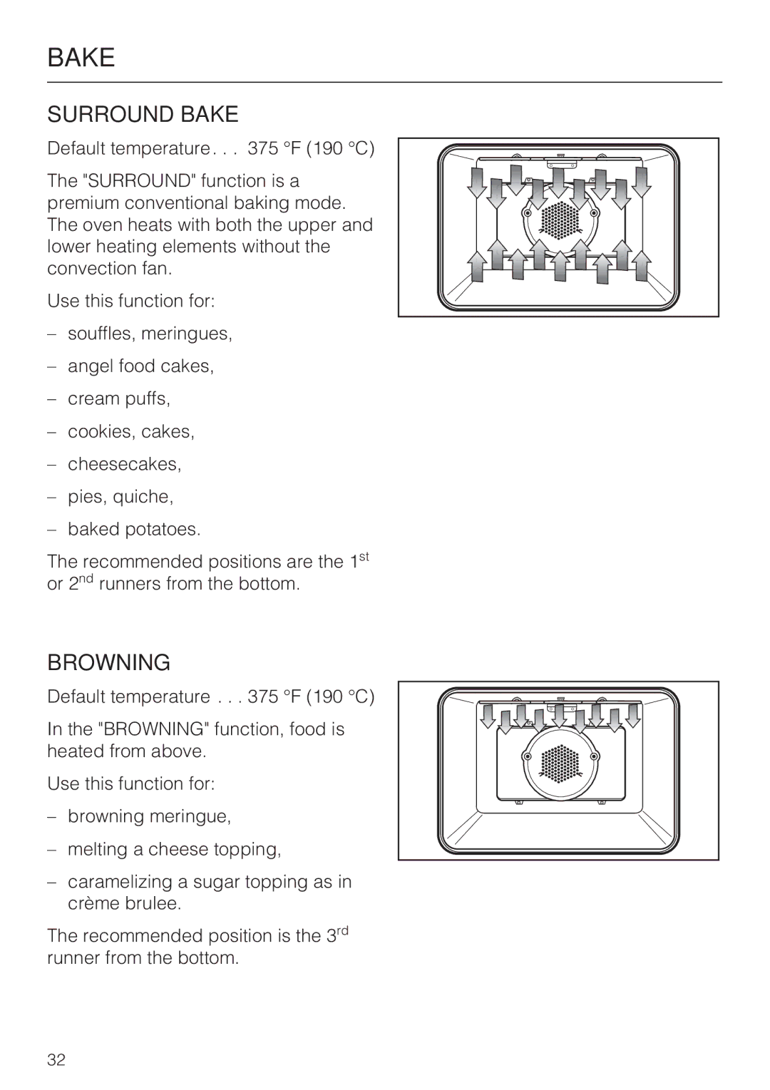 Miele H4680B installation instructions Surround Bake, Browning 