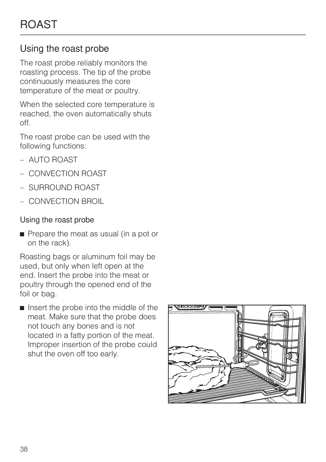 Miele H4680B installation instructions Using the roast probe 