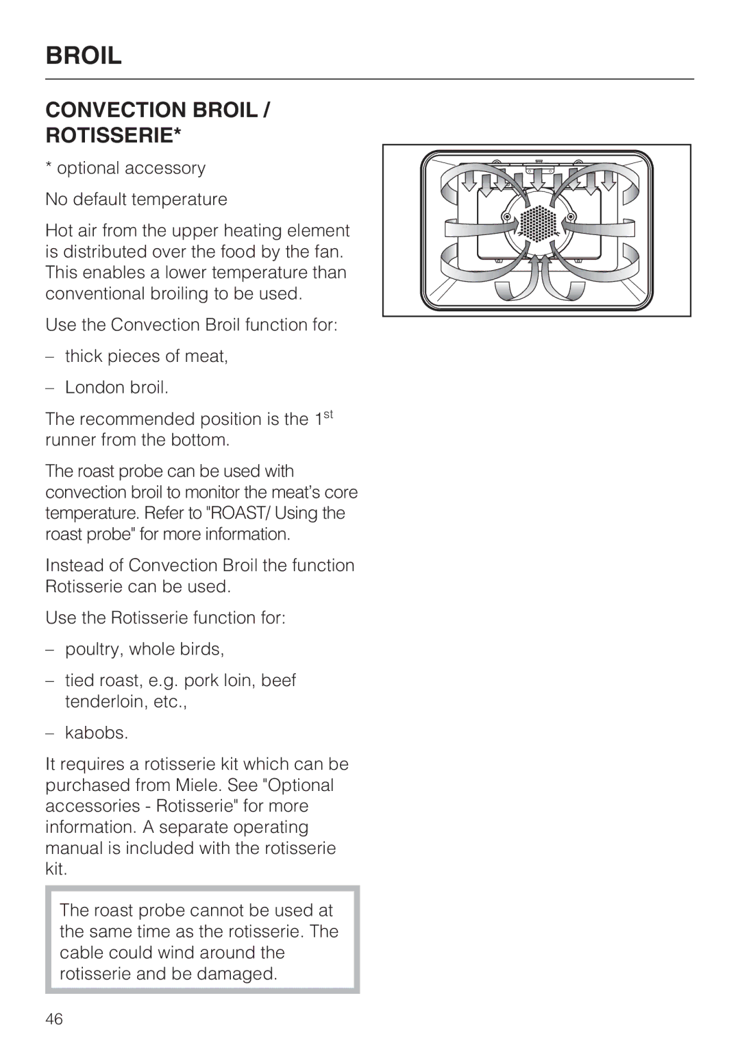 Miele H4680B installation instructions Convection Broil Rotisserie 