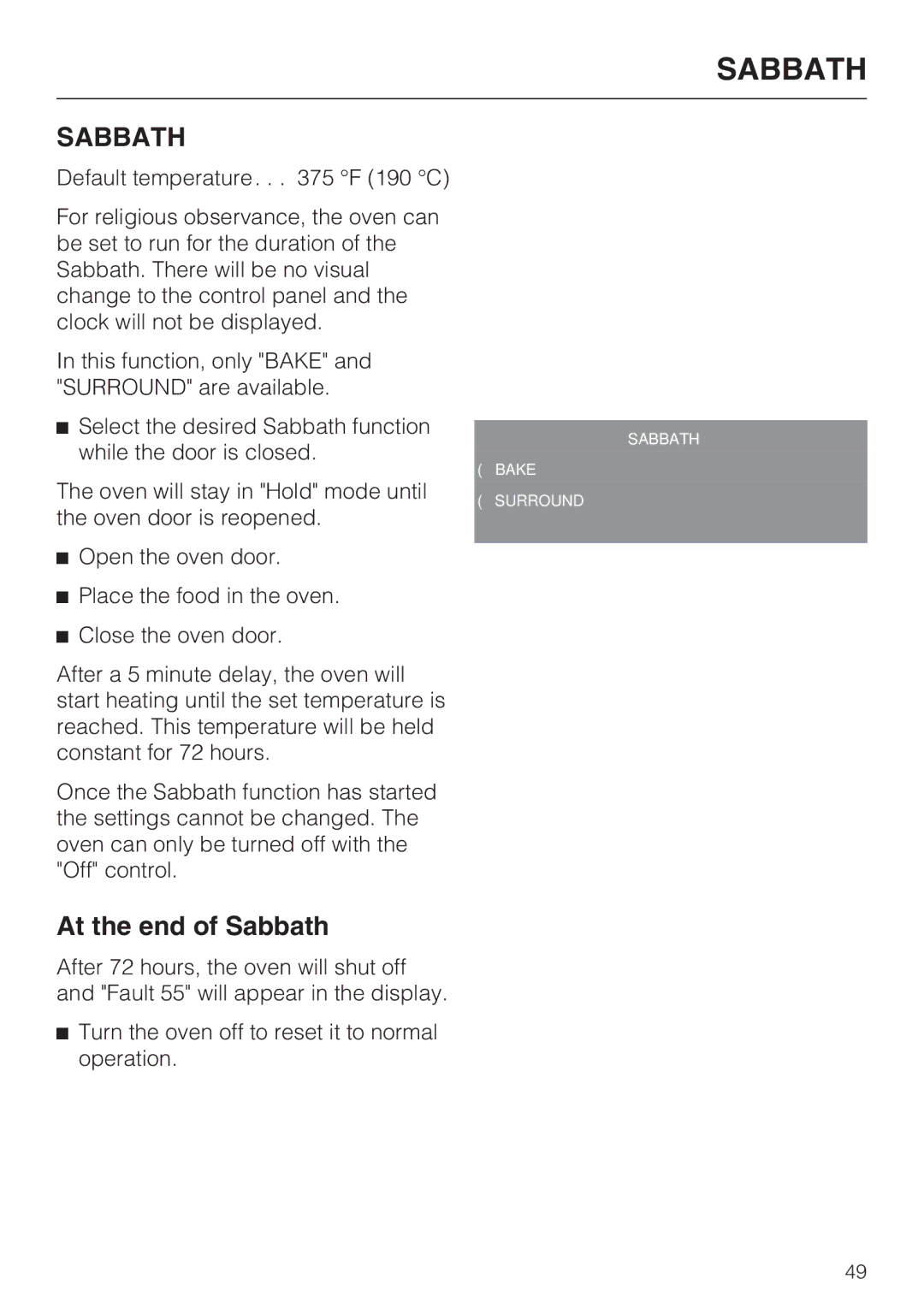 Miele H4680B installation instructions At the end of Sabbath 