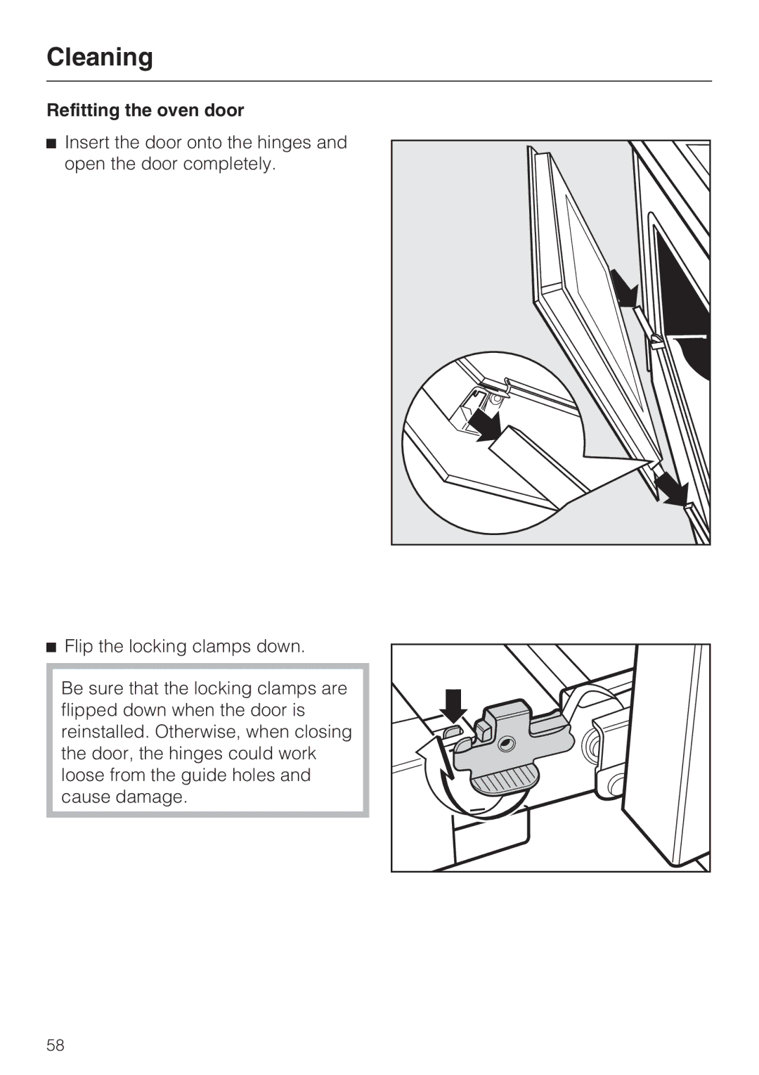 Miele H4680B installation instructions Refitting the oven door 