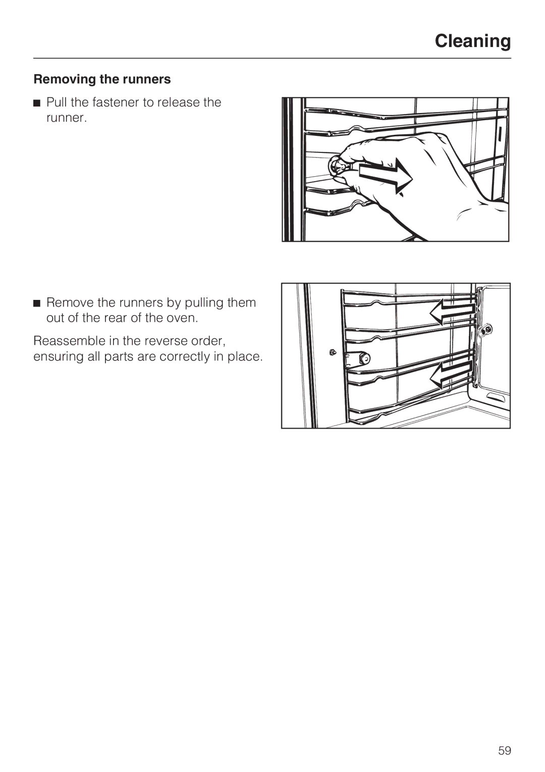 Miele H4680B installation instructions Removing the runners 