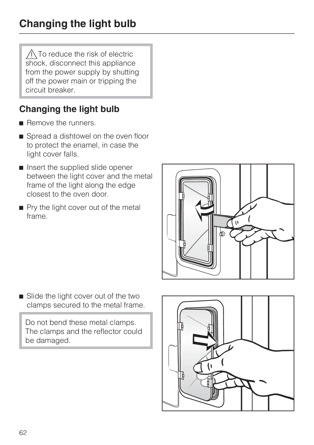 Miele H4680B installation instructions Changing the light bulb 