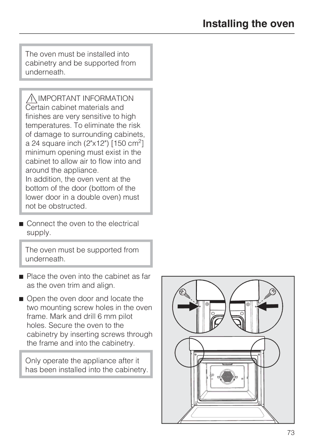 Miele H4680B installation instructions Installing the oven 