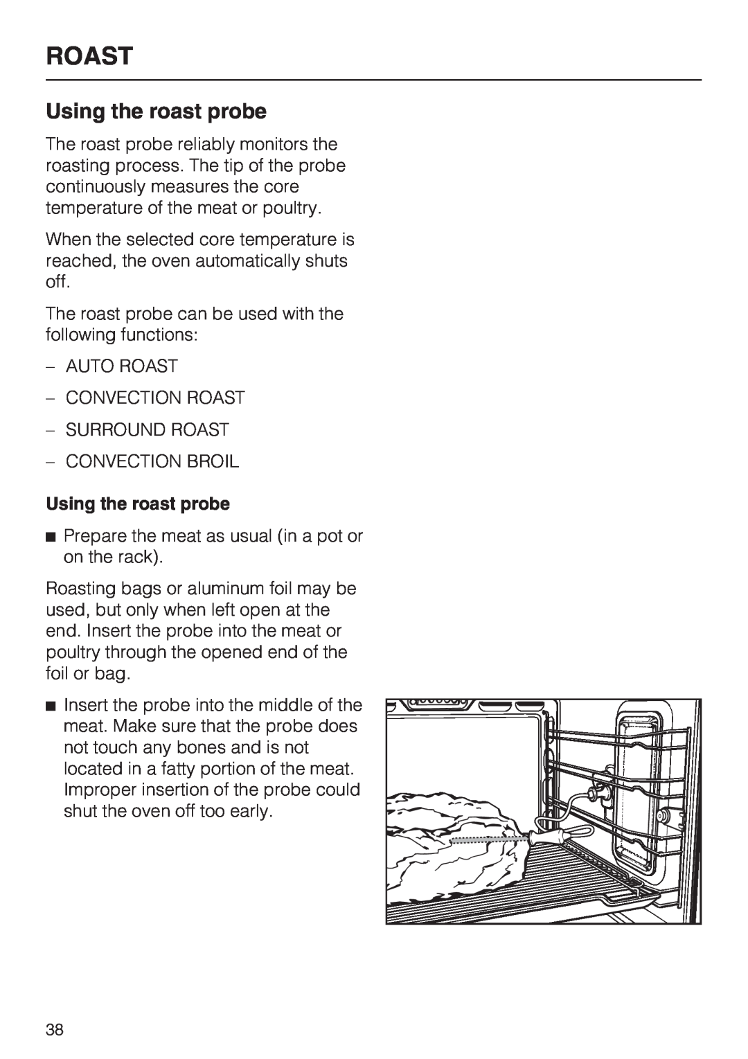 Miele H4680B installation instructions Using the roast probe, Roast 