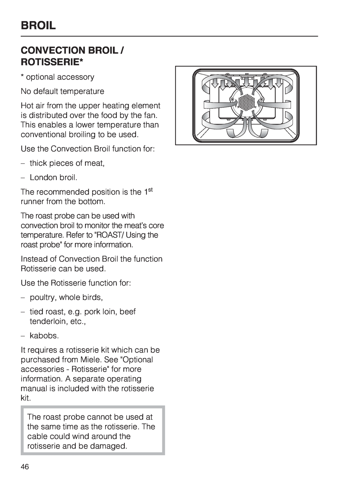 Miele H4680B installation instructions Convection Broil Rotisserie 