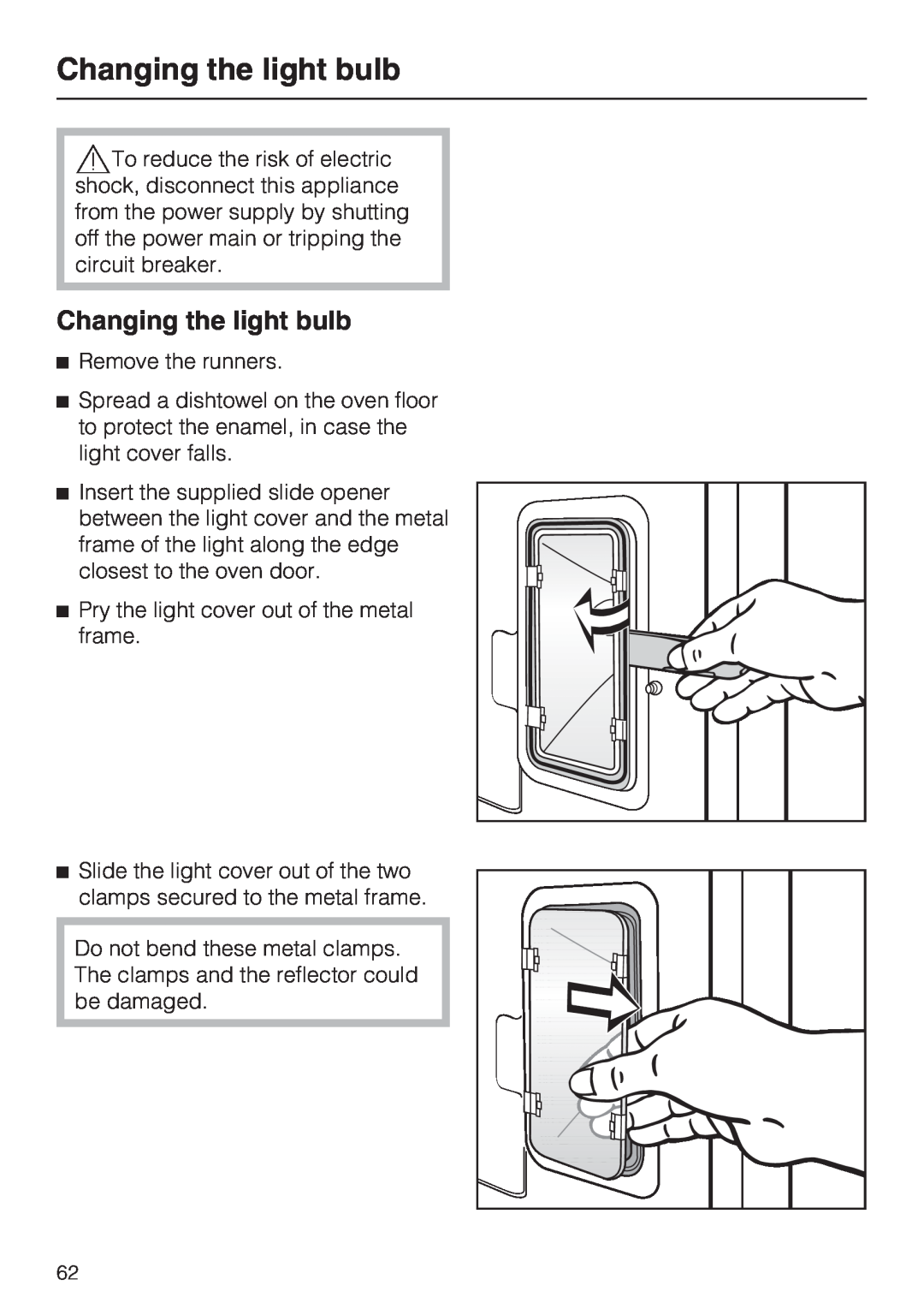 Miele H4680B installation instructions Changing the light bulb 