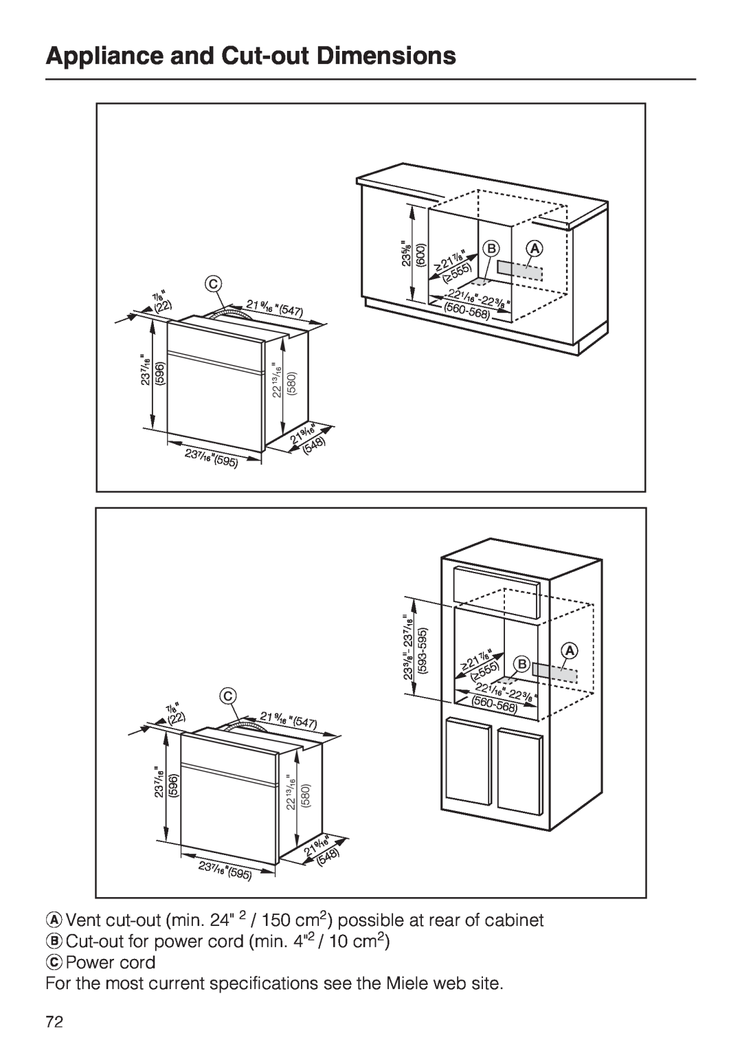 Miele H4680B installation instructions Appliance and Cut-outDimensions 