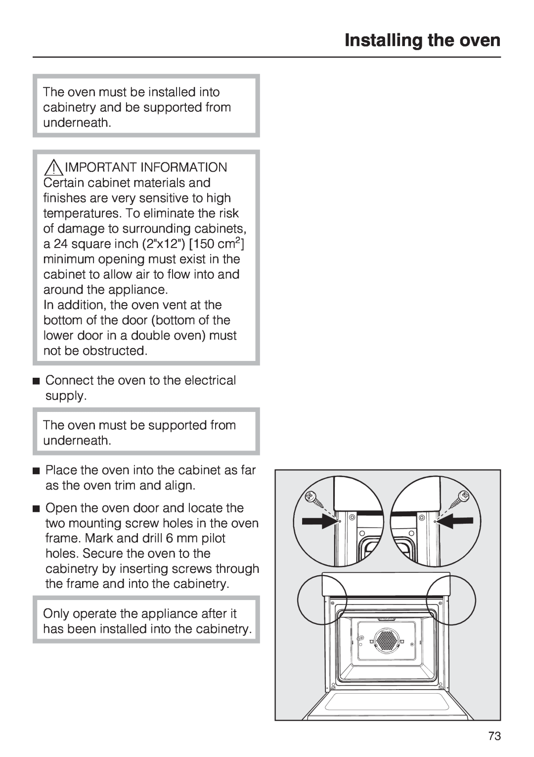 Miele H4680B installation instructions Installing the oven 
