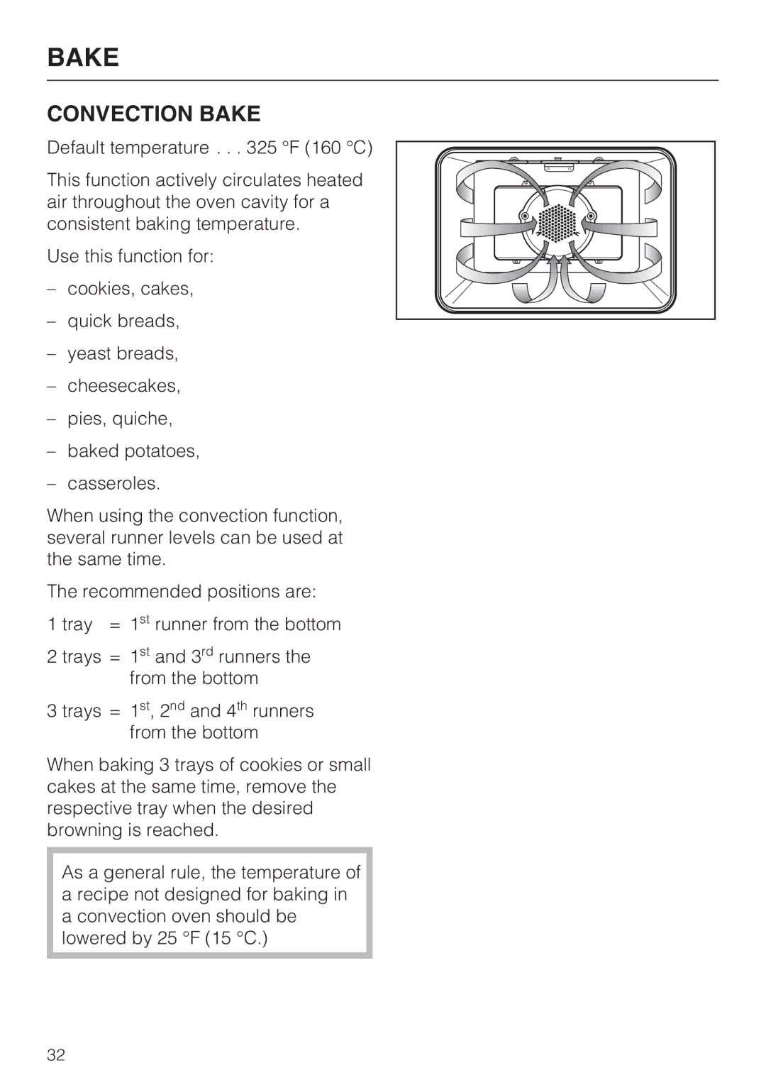 Miele H4682B, H 4688 B installation instructions Convection Bake 