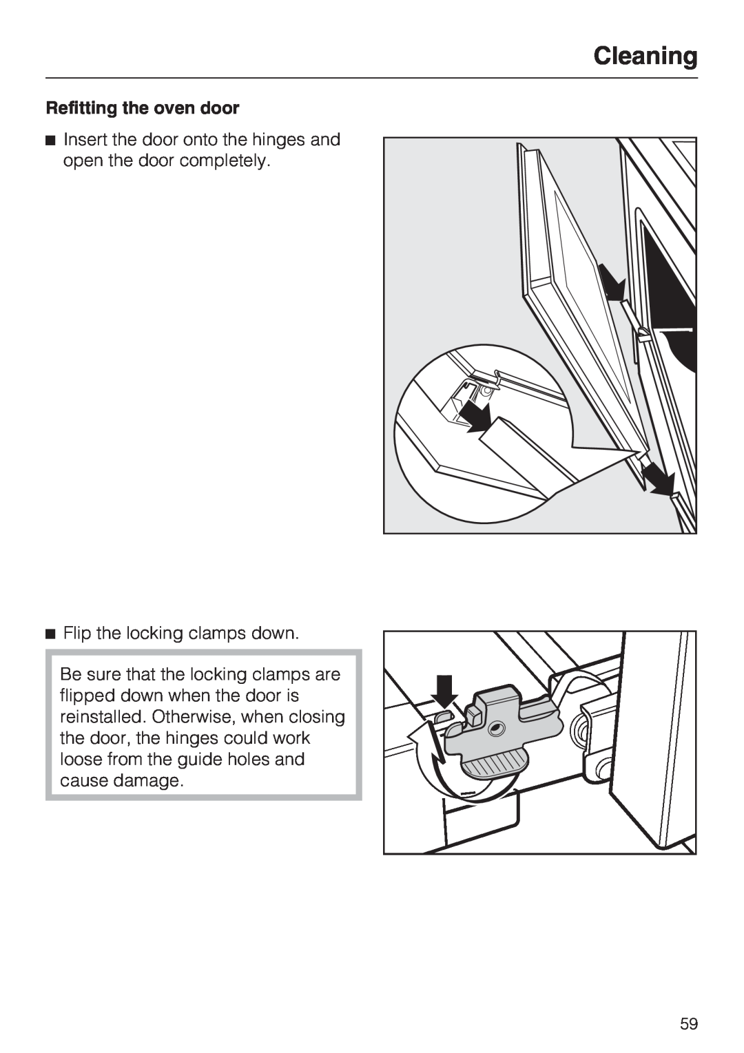 Miele H 4688 B, H4682B installation instructions Cleaning, Refitting the oven door 
