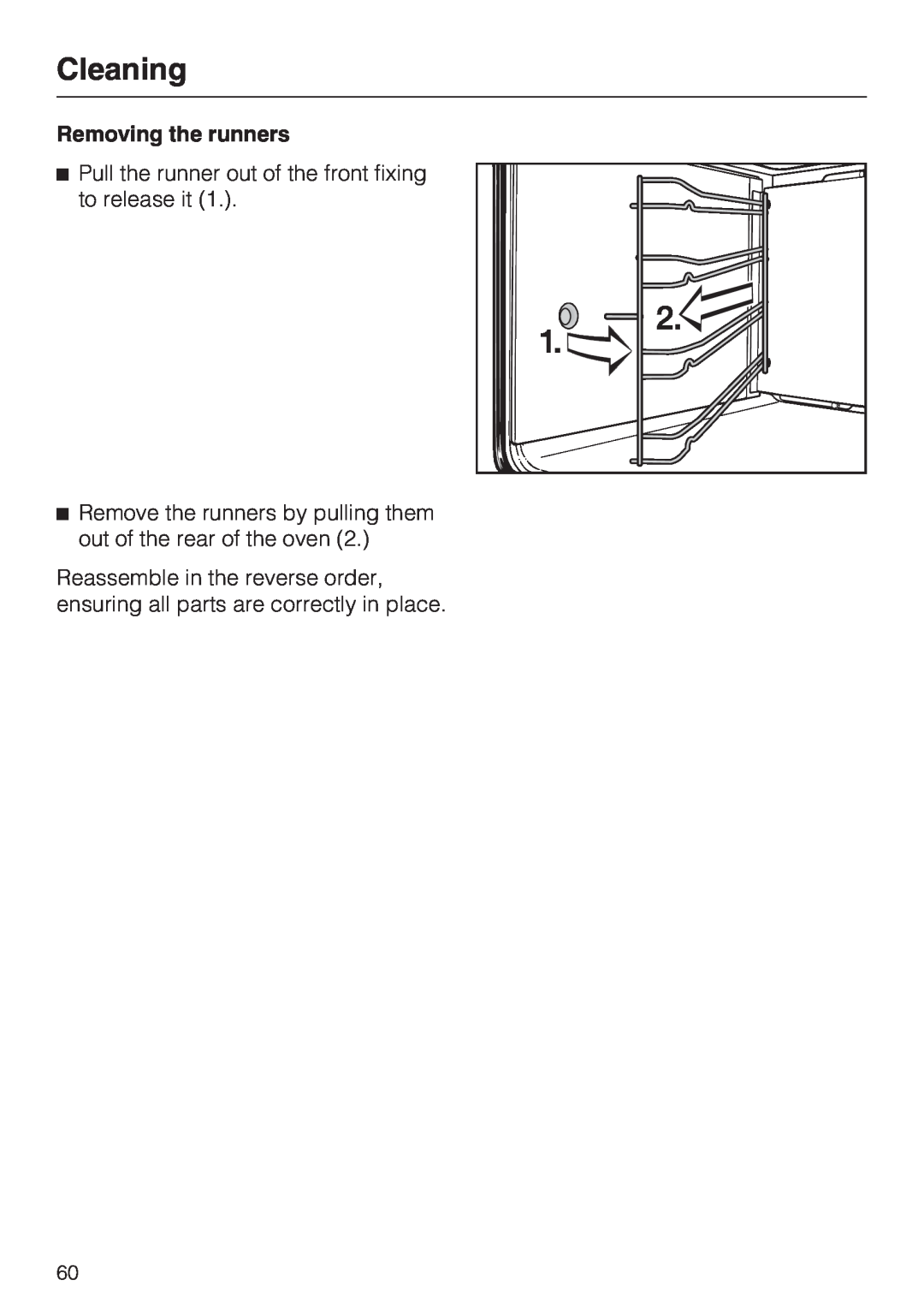 Miele H4682B, H 4688 B installation instructions Cleaning, Removing the runners 