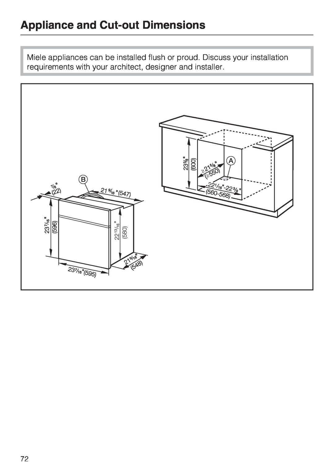 Miele H4682B, H 4688 B installation instructions Appliance and Cut-outDimensions 