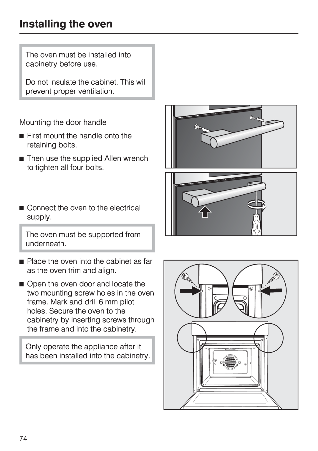 Miele H4682B, H 4688 B installation instructions Installing the oven 