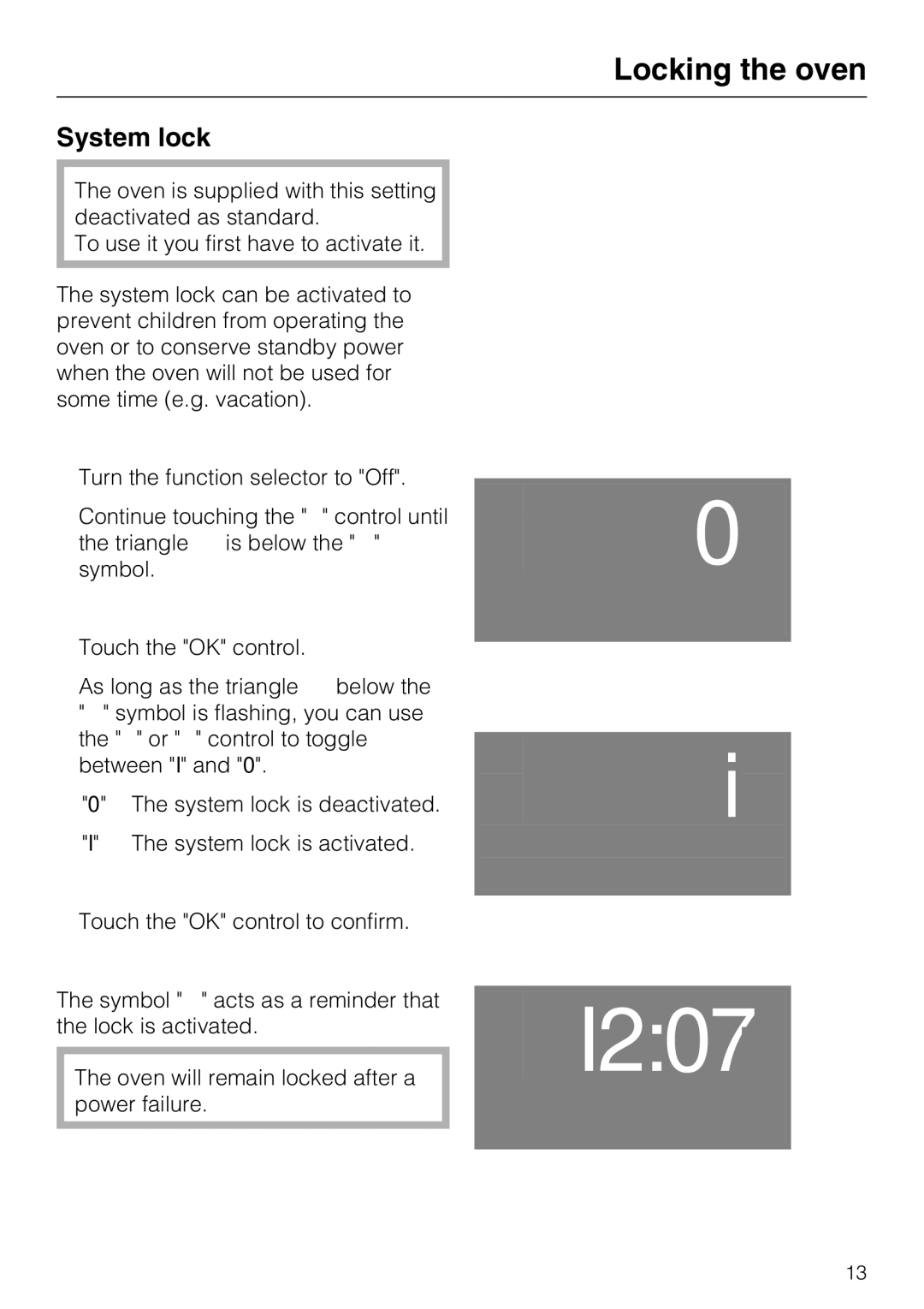 Miele H4742BP installation instructions Locking the oven, System lock 