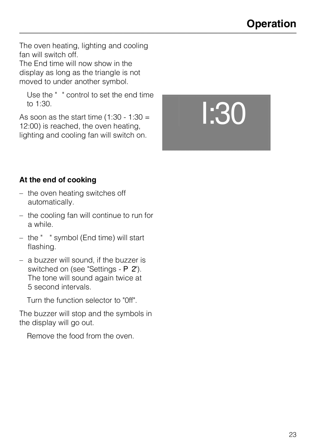 Miele H4742BP installation instructions At the end of cooking 