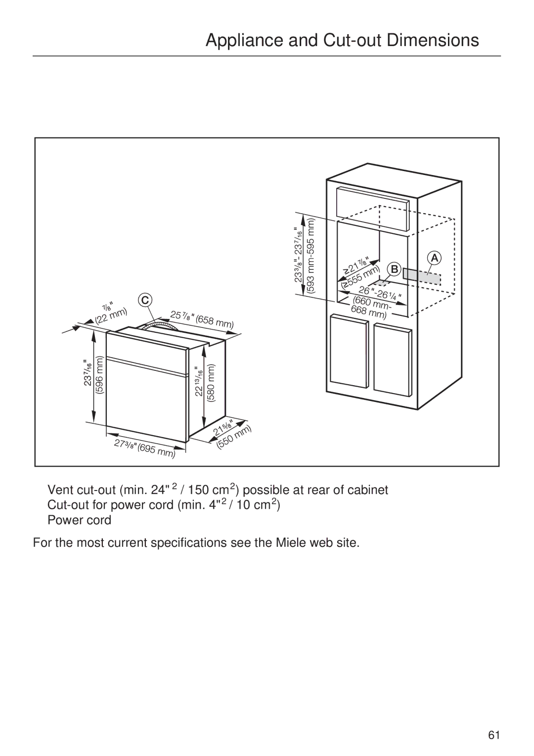 Miele H4742BP installation instructions Appliance and Cut-out Dimensions 