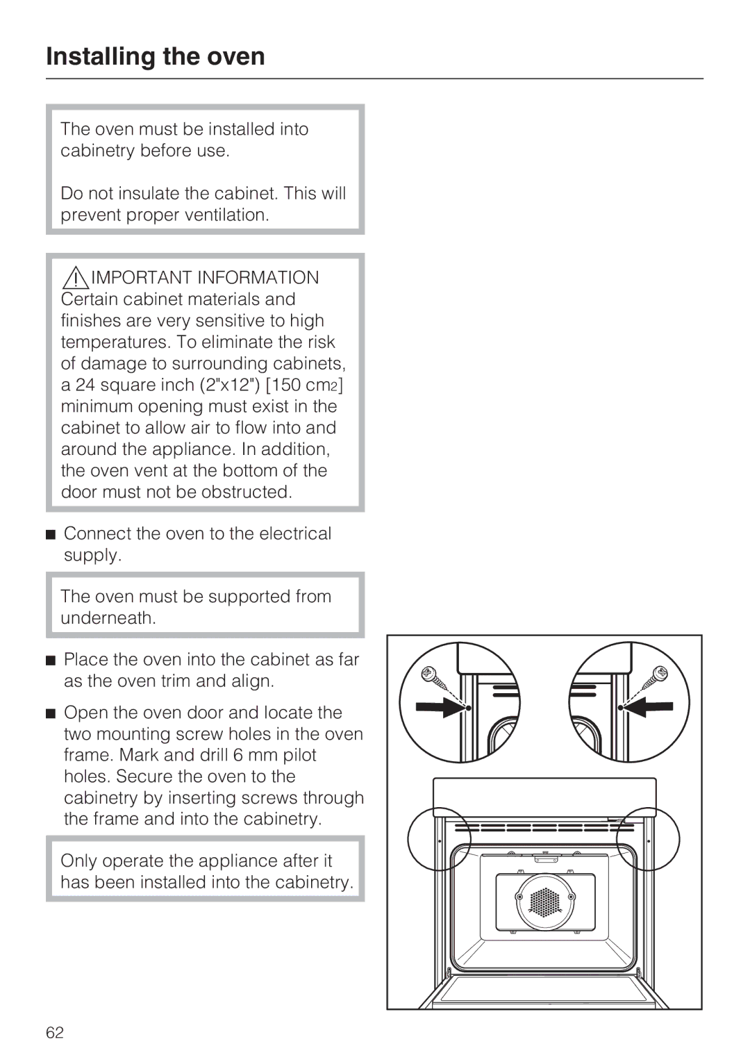 Miele H4742BP installation instructions Installing the oven 