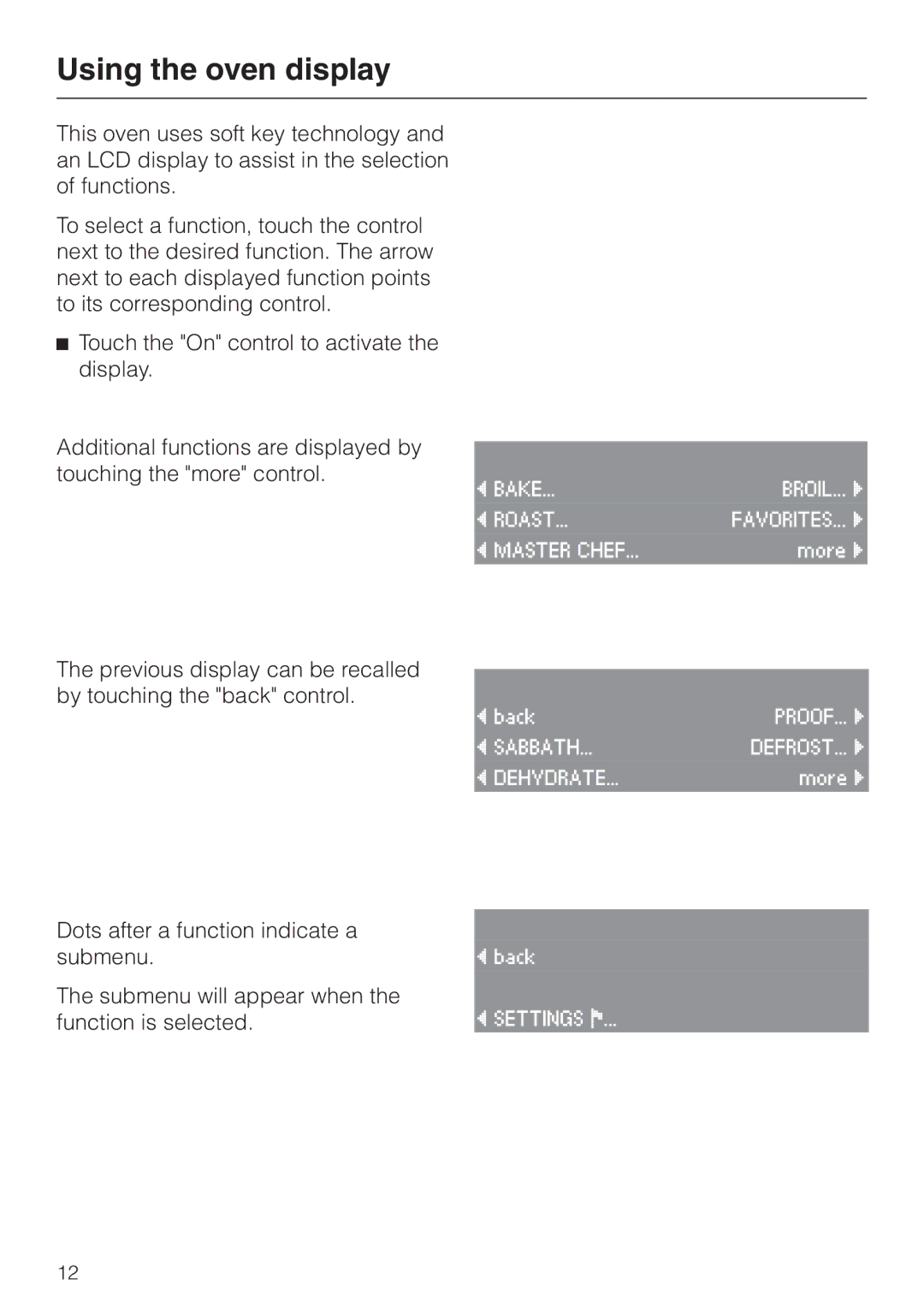 Miele H4780B installation instructions Using the oven display 