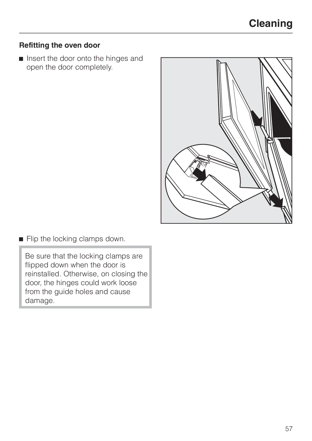 Miele H4780B installation instructions Refitting the oven door 