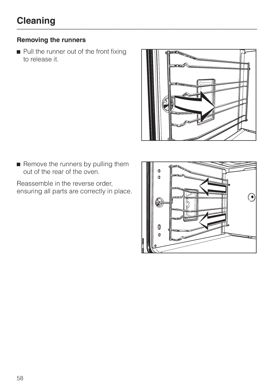 Miele H4780B installation instructions Removing the runners 