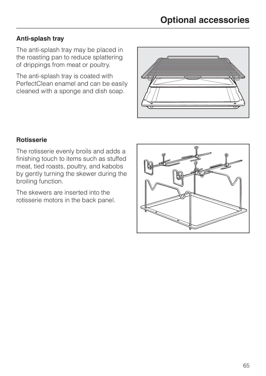 Miele H4780B installation instructions Anti-splash tray, Rotisserie 