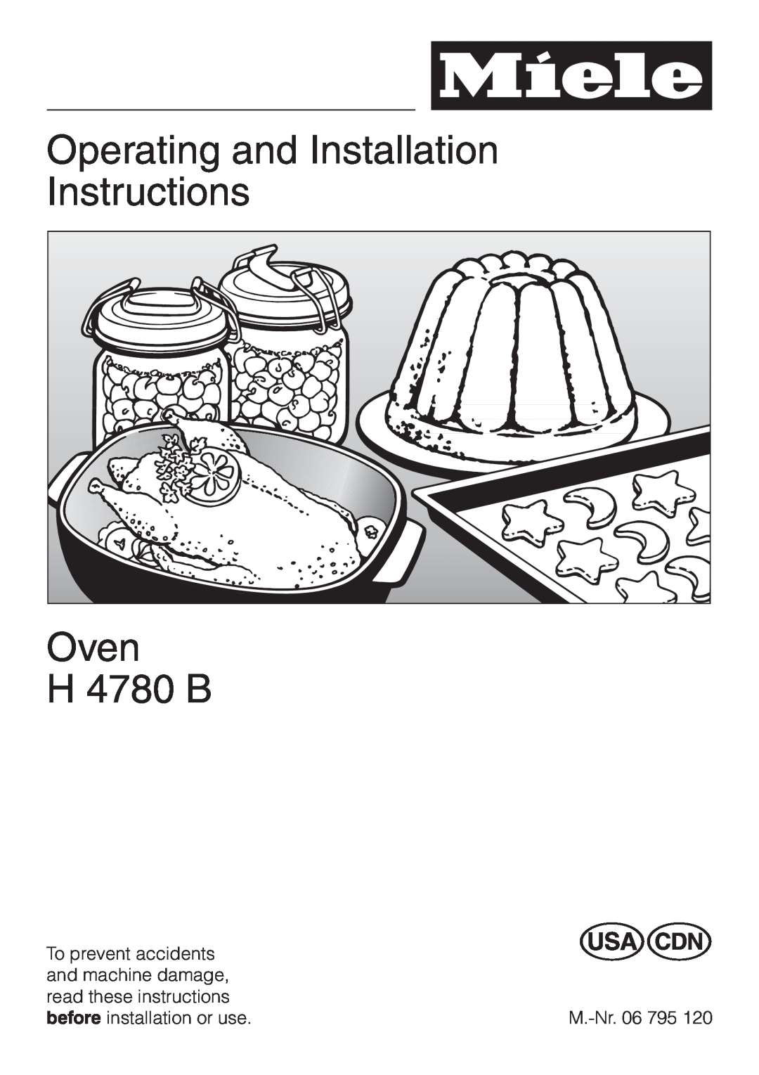 Miele H4780B installation instructions Operating and Installation Instructions, Oven, H 4780 B 