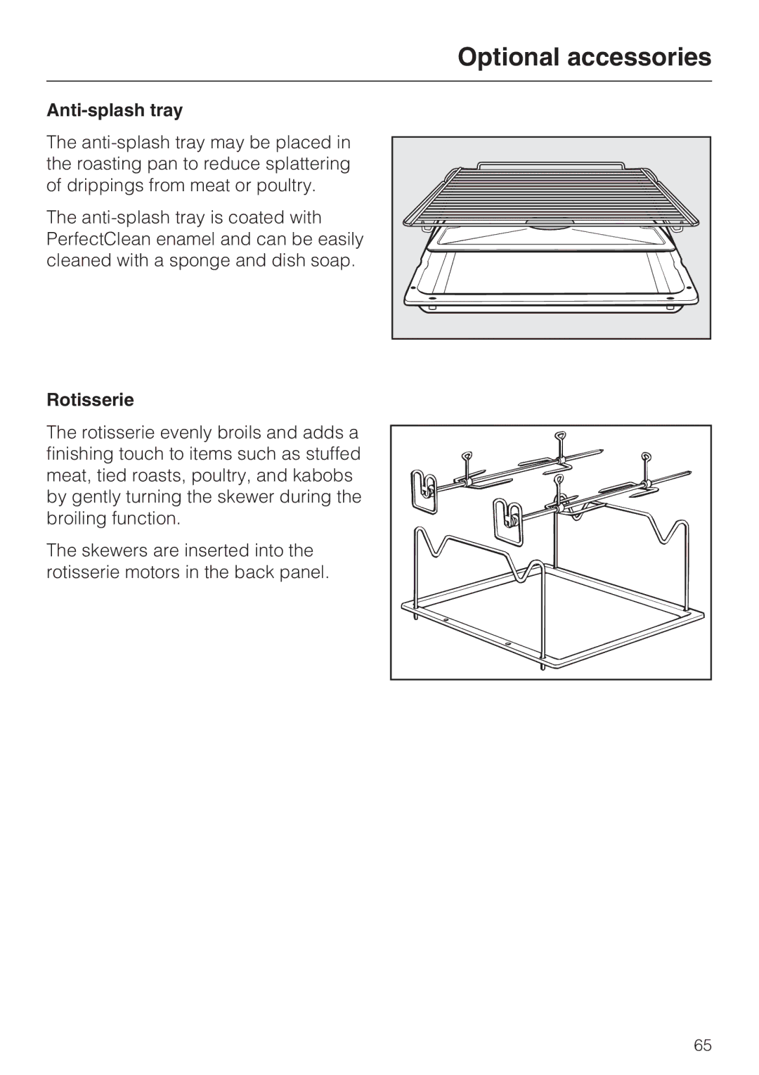 Miele H4780BP installation instructions Anti-splash tray, Rotisserie 