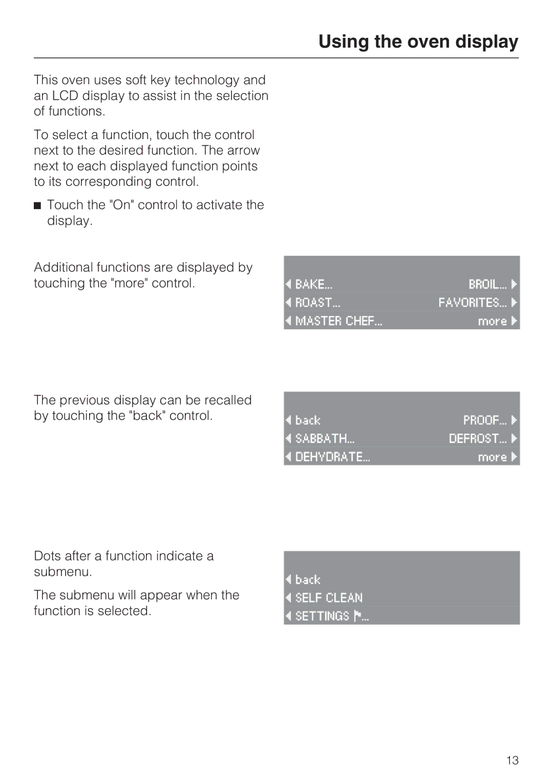 Miele H4782BP installation instructions Using the oven display 